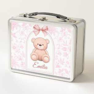 Emilia Custom Pink Teddy Bear Nursery Design Metal Lunch Box
