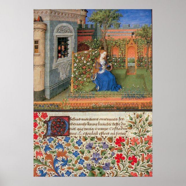 Emilia in the Rosegarden medieval illumination Poster (Front)