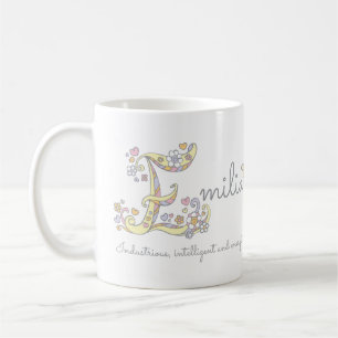 Emilia letter E name meaning monogram mug