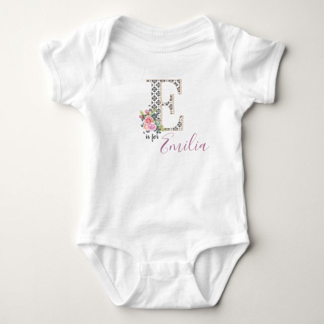 Emilia Name Baby Outfit Letter Romper Floral Girl (Front)