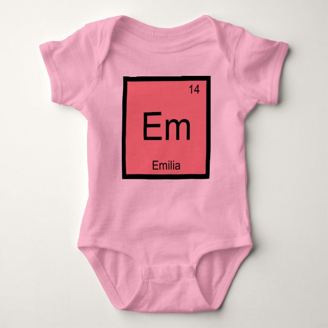 Emilia Name Chemistry Element Periodic Table Baby Bodysuit (Front)