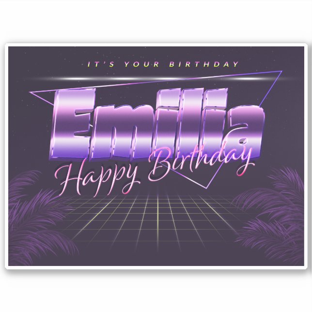 Emilia Name First name lila retro Sticker Birthday (Front)
