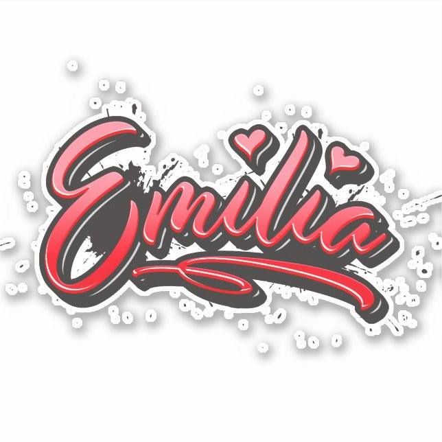 Emilia red Heart Graffiti Sticker (Front)