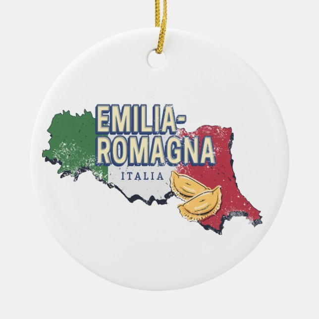 Emilia Romagna Flag Italy Retro Region Map Vintage Ceramic Ornament (Front)