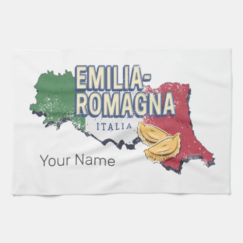 Emilia Romagna Flag Italy Retro Region Map Vintage Kitchen Towel
