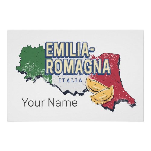 Emilia Romagna Flag Italy Retro Region Map Vintage Poster
