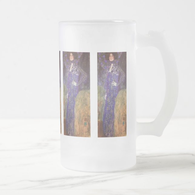 Emilie Floege by: Gustav Klimt Frosted Glass Beer Mug (Right)