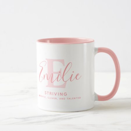 Emilie name meaning and monogram soft pink text mug