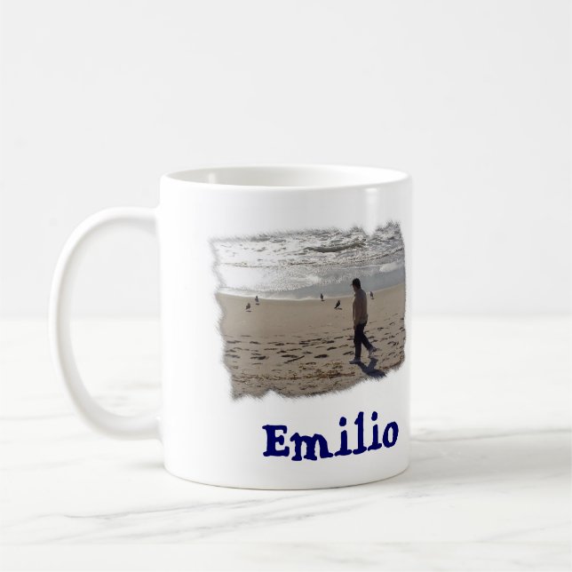 Emilio on the beach-edge, Emilio Coffee Mug (Left)