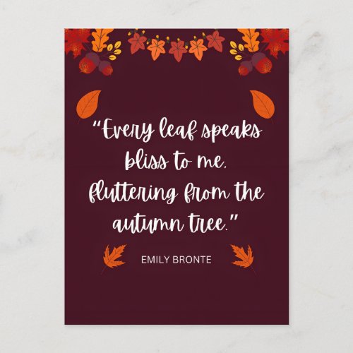 Emily Bronte Autumn Quote Postcard