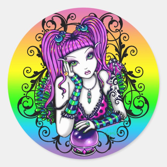 "Emily" Celestial Rainbow Crystal Ball Faery Classic Round Sticker (Front)