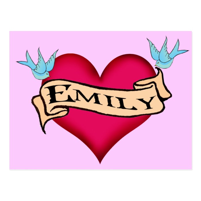 Emily   Custom Heart Tattoo T shirts & Gifts Postcard