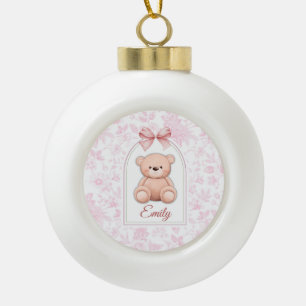 Emily Custom Pink Teddy Bear Nursery Design Ceramic Ball Christmas Ornament