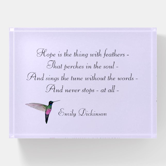 Emily Dickinson "Hope" Paperweight (Front)