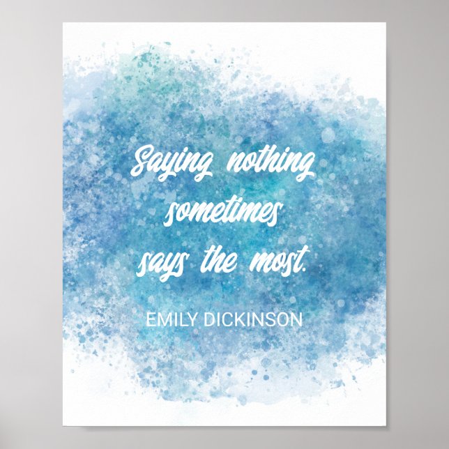 Emily Dickinson Literary Quote on blue watercolor  Poster (Front)