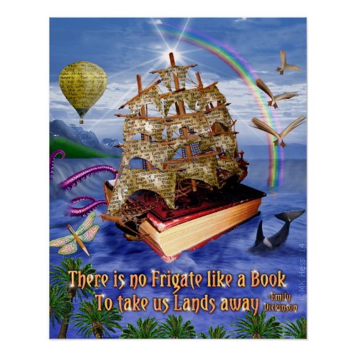 Emily Dickinson No Frigate Poem Library Book Ocean Poster