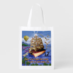 Emily Dickinson Poem Frigate Book Ship Scene Grocery Bag
