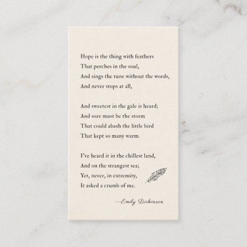 Emily Dickinson Poem hope is thing with feathers Business Card