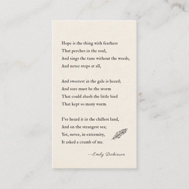 Emily Dickinson Poem hope is thing with feathers Business Card (Front)