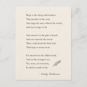 Emily Dickinson Poem hope is thing with feathers Postcard