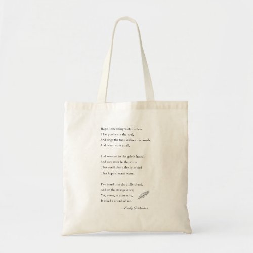 Emily Dickinson Poem hope is thing with feathers Tote Bag