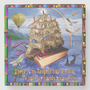 Emily Dickinson Poem Quote Book Ship Ocean Stone Coaster