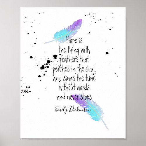 Emily Dickinson quote on hope blue and purple Poster