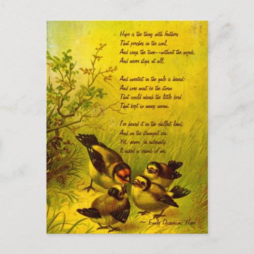 Emily Dickinson Vintage Painted Sparrows Postcard