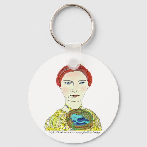 Emily Dickinson with a Many Feathered Thing Keychain