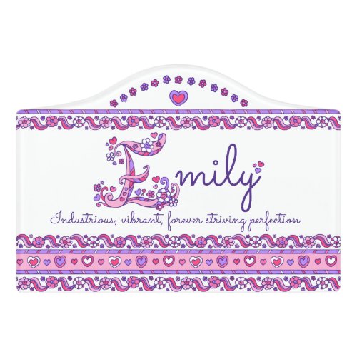 Emily girls heart doodle name meaning door sign