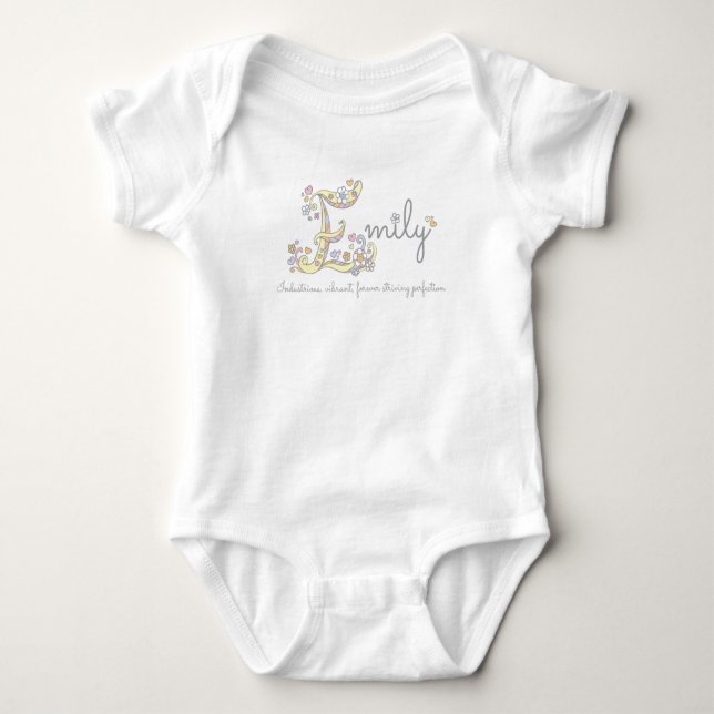 Emily girls name and meaning hearts baby apparel bodysuit (Front)