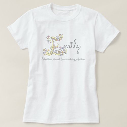 Emily girls name meaning E monogram hearts T_Shirt