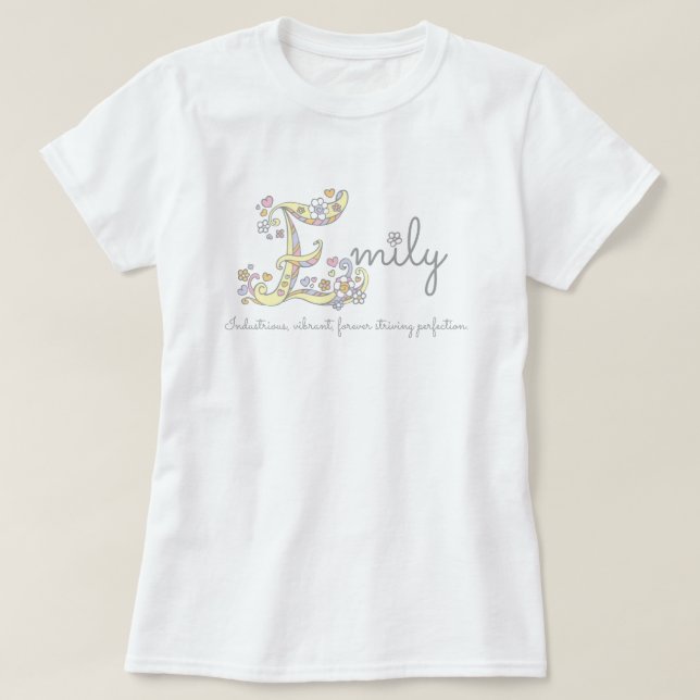 Emily girls name meaning E monogram hearts T-Shirt (Design Front)