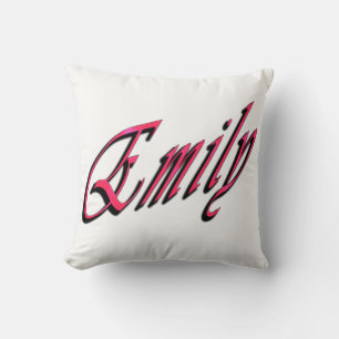 Emily, Girls Name Pink Cursive Logo White Cushion