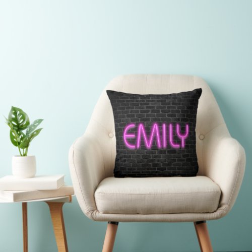 EMILY In PINK Neon Lights   Throw Pillow