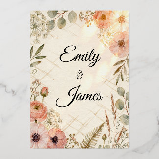 Emily & James Boho Watercolor Wedding Invitation | Foil Invitation