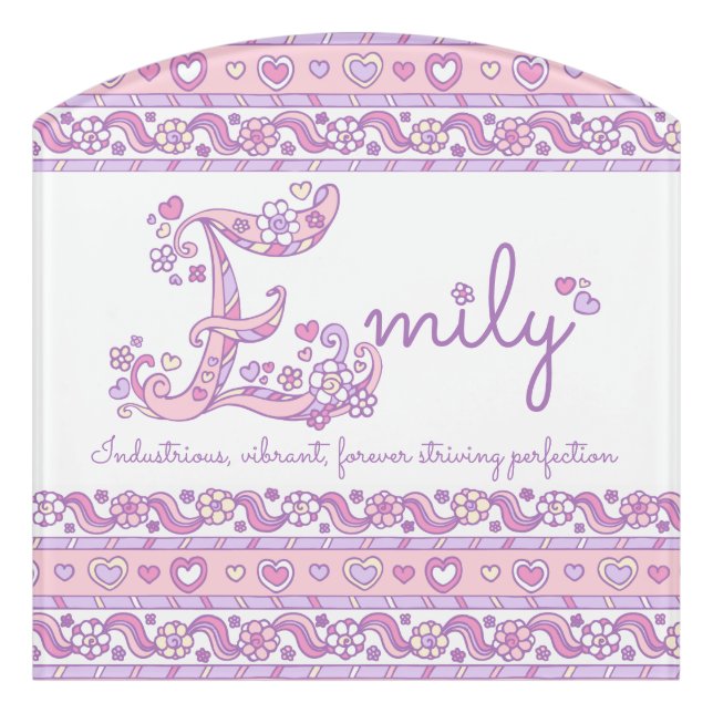 Emily letter E name pink girls personalized Door Sign (Contour Front)