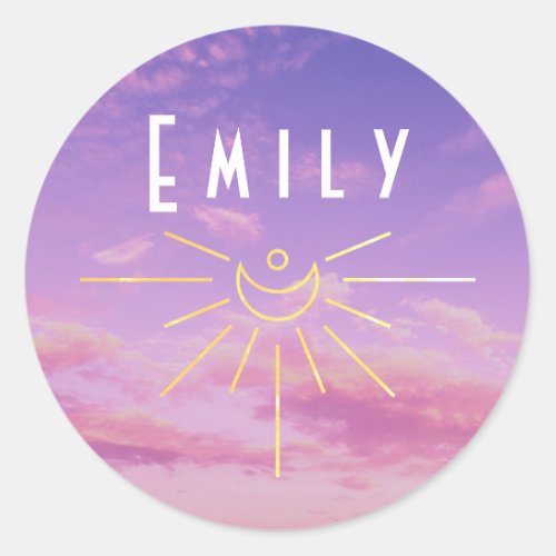 Emily Name Custom Stickers Round Sun Boho Hippie