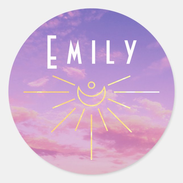 Emily Name Custom Stickers Round Sun Boho Hippie (Front)
