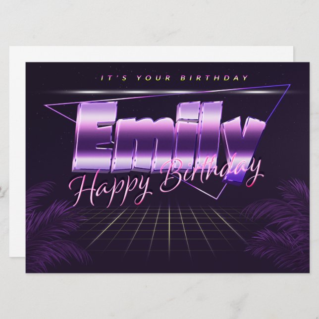 Emily Name First Name Purple Retro Card Birthday (Front/Back)