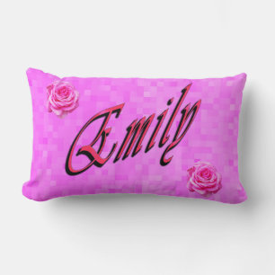 Emily, Name, Logo, On Pink Mosaic Lumbar Pillow