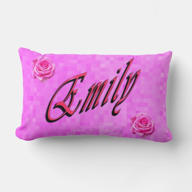 Emily, Name, Logo, On Pink Mosaic Lumbar Pillow (Front)