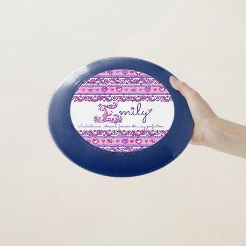 Emily personalized E name meaning frisbee