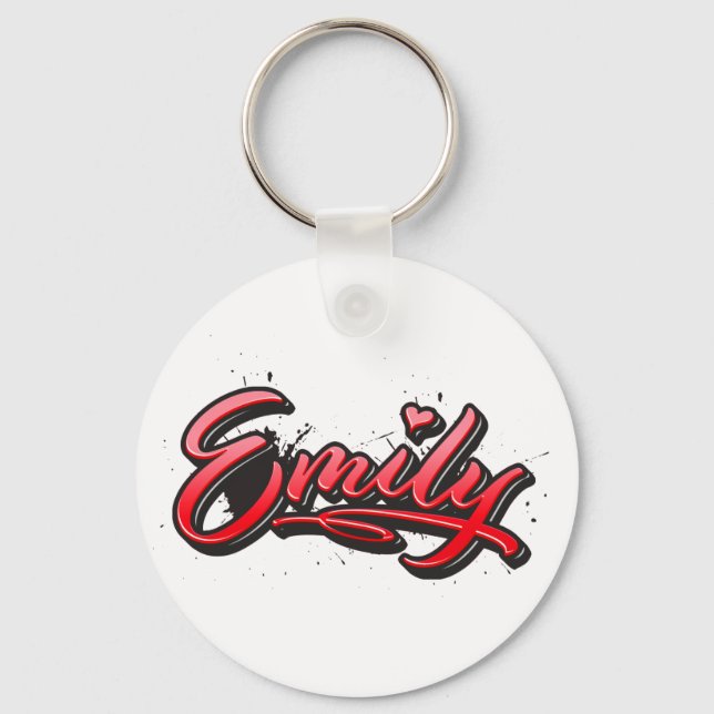 Emily red Heart Graffiti Key Keychain (Front)