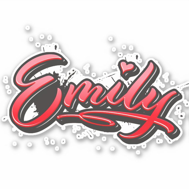 Emily red Heart Graffiti Sticker (Front)