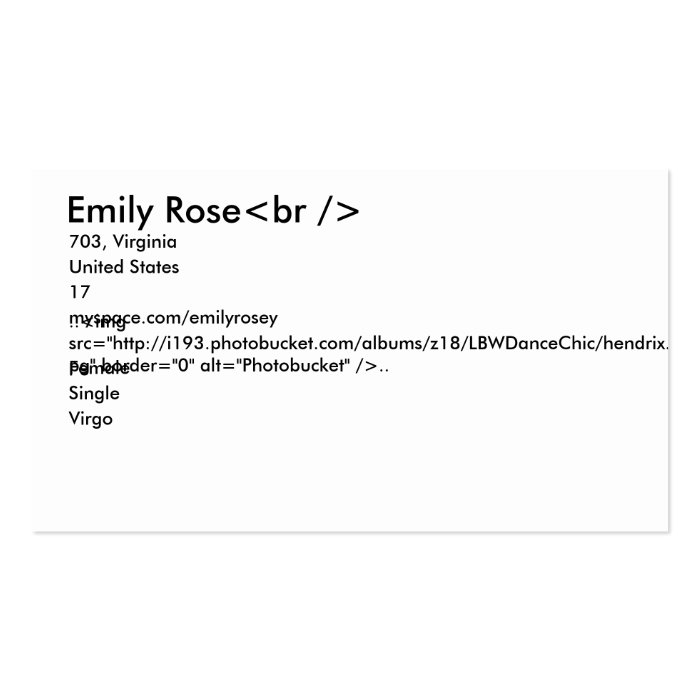 Emily Rose<br />, 703, Virginia, United States,Business Card