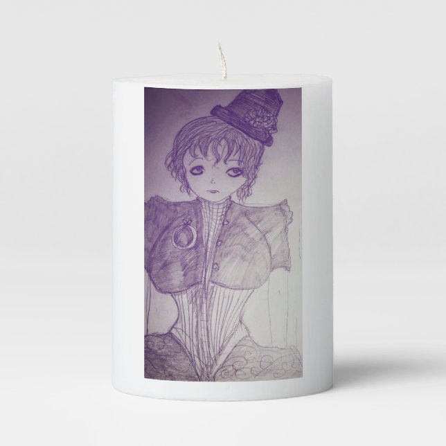 emily victorian drawing pillar candle (Front)
