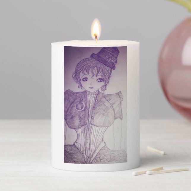 emily victorian drawing pillar candle (In Situ)