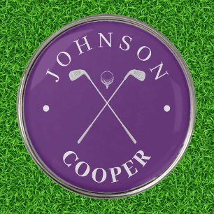 Eminence Purple and White Golf Clubs Custom Name Ball Marker