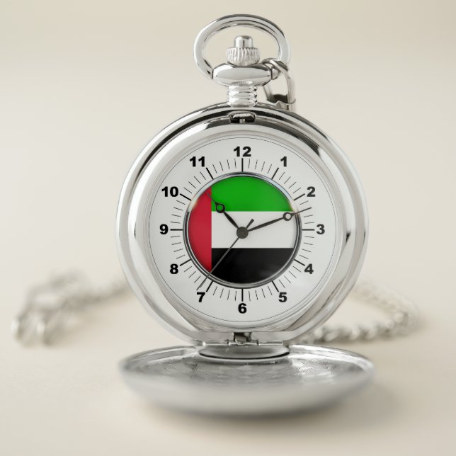 Emirates Flag Pocket Watch: Silver Watch (Inside)
